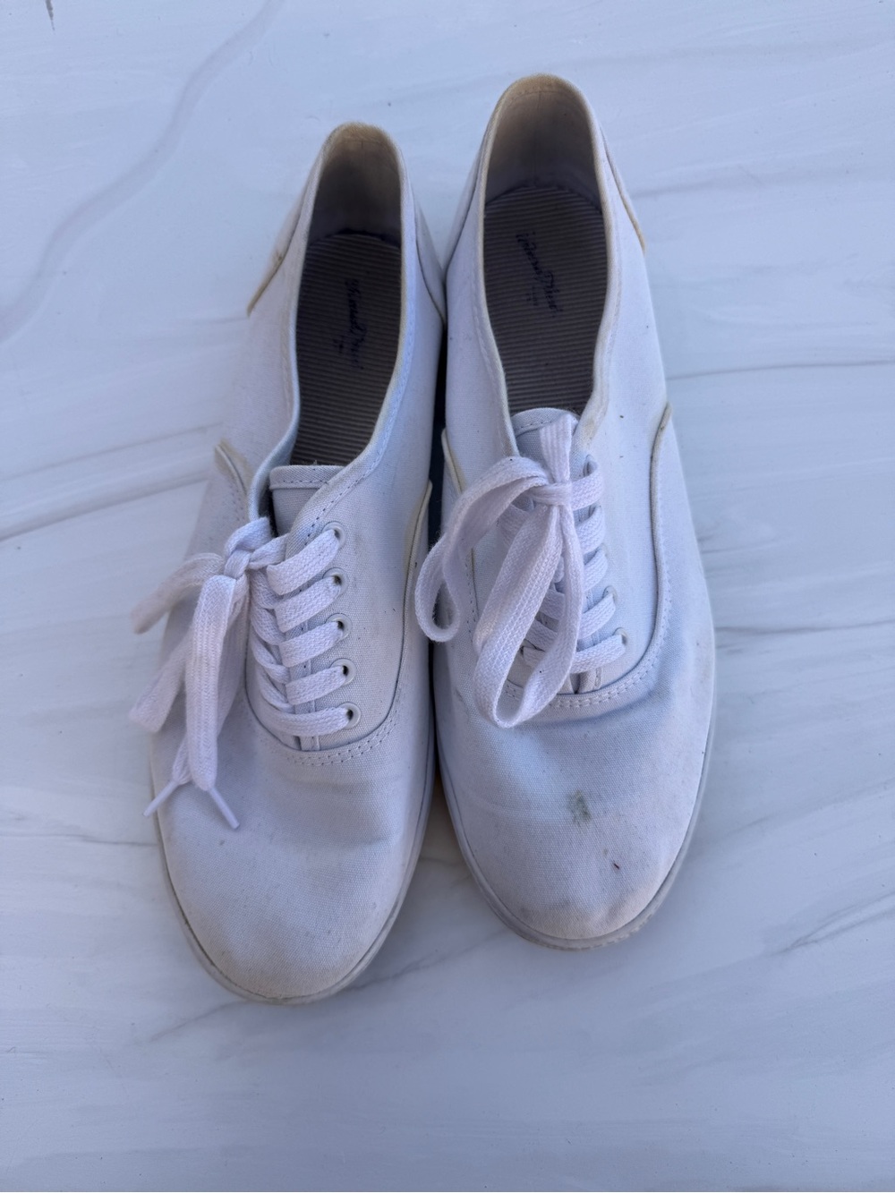 Worn White Canvas Lace-Up Sneakers - Size 11 Wide